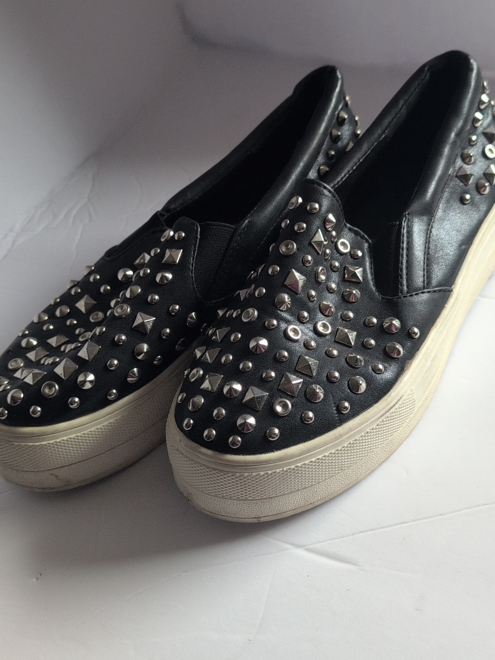Black Studded Slip-On Platform Sneakers